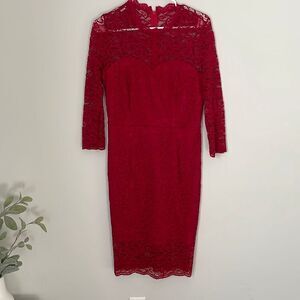 Aupuls Women’s Lace Overlay Dress-Size Large
Red